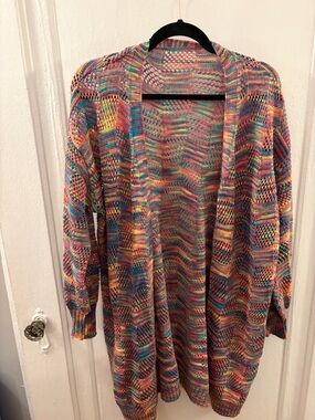 Open-Front Multicolor Crochet Knit Sweater Cardigan
